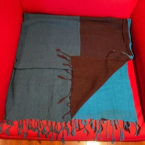 Royal blue & brown soft scarf - Picture 1 of 9